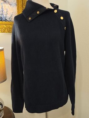 Lauren Ralph Lauren Black Ribbed Snap-Button Turtleneck Sweater